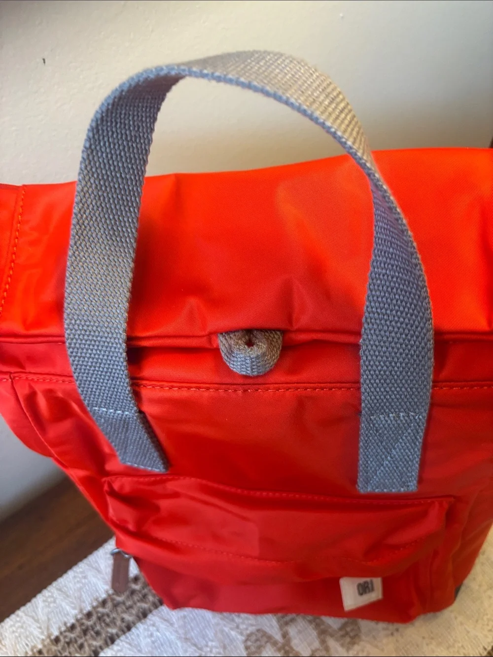 ORI London Bantry Tote Red Roll-Top Backpack with Gray Handles Like new